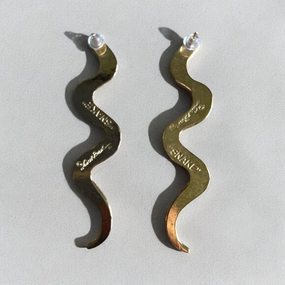 Laurel Burch Earrings Snake Cloisonne VTG Gold Wavy Design Enamel Pins Gift - Picture 3 of 4